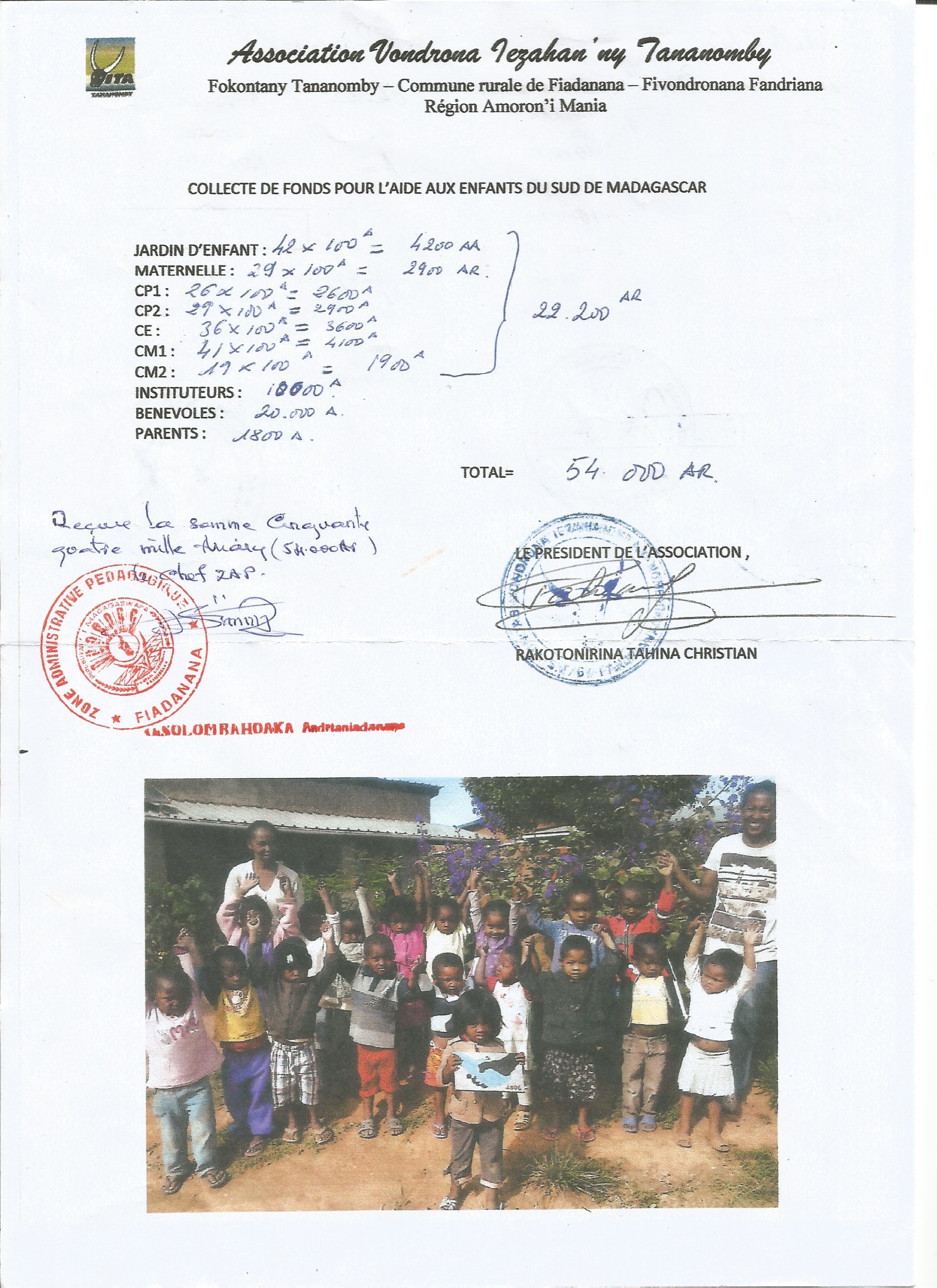 L'école Fanantenana de l'association VITA se mobilise pour les enfants du Sud